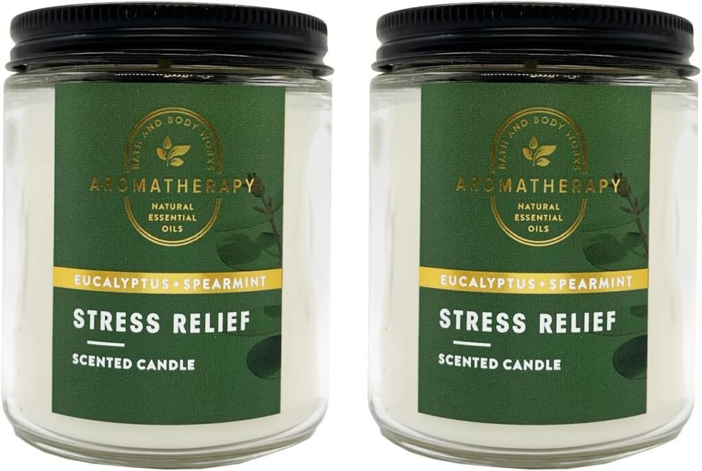 Bath & Body Works Stress Relief Aromatherapy Scented Candles | Eucalyptus Spearmint Scent | | Soy Based Wax | dfrDhp | NaturalEssential Oils | 2 Pack | 7 Oz Each